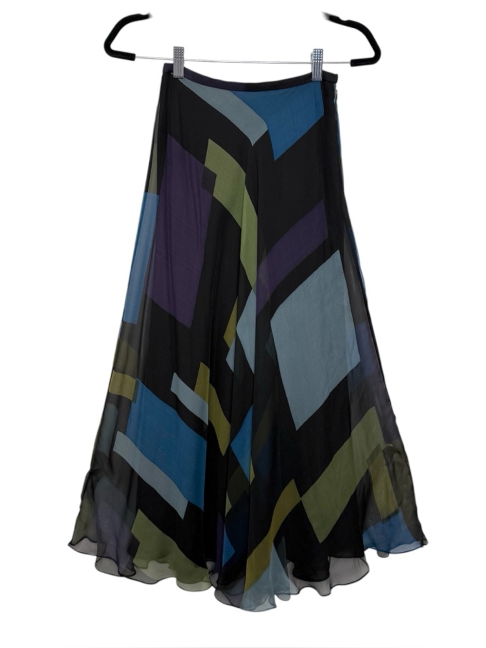 Dana Buchman Silk Midi Skirt Geometric Print Petite 2 NWT A Line